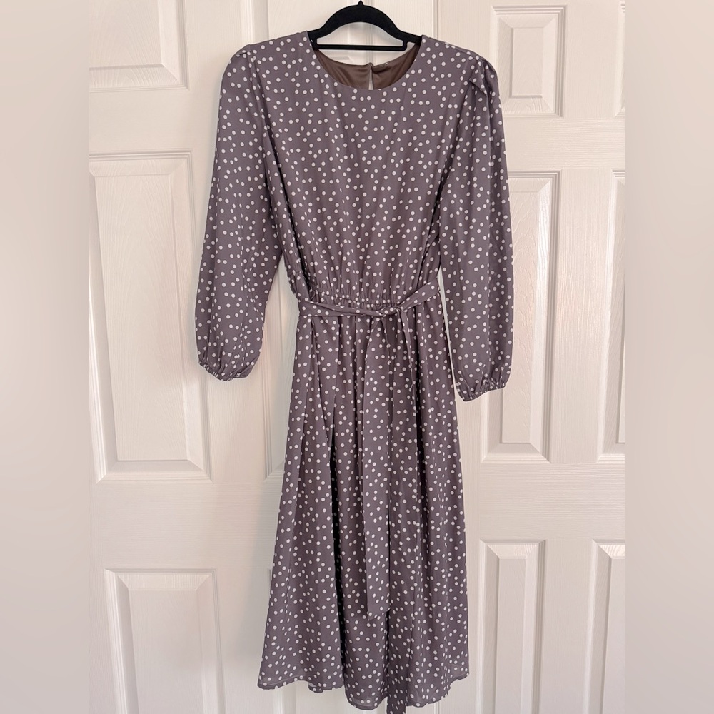Grey & White Polka-Dot Midi Dress